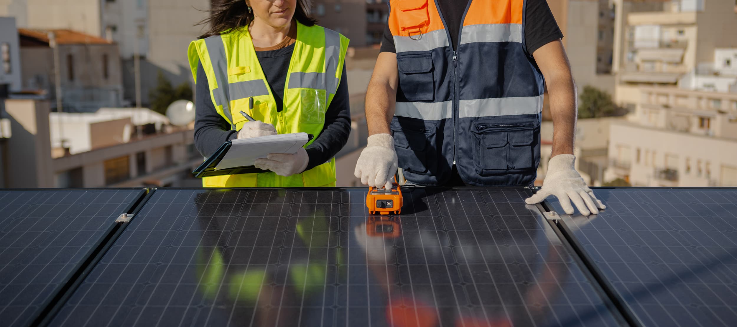people testing energy solar panels